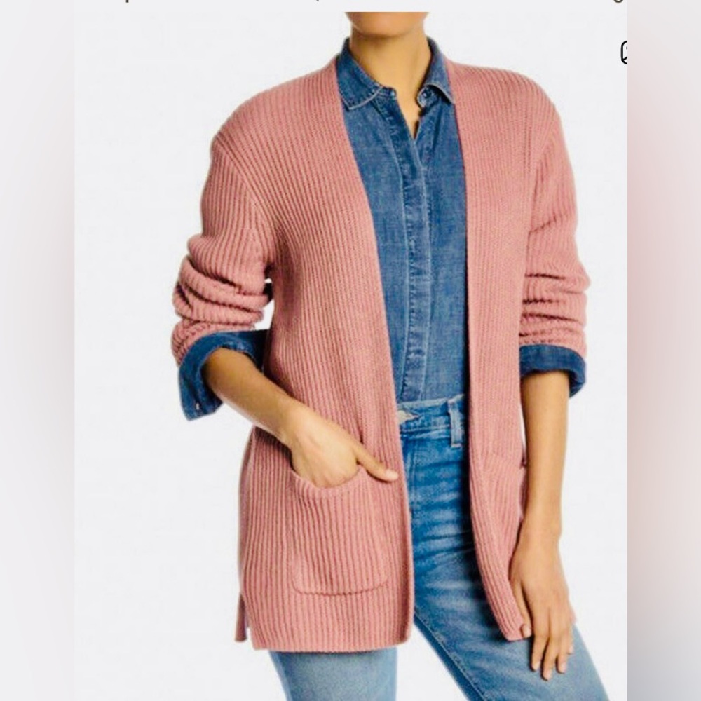 Madewell Pink Ribbed Women’s Cotton Cardigan. Open-Front Design, XXS 
NWOT